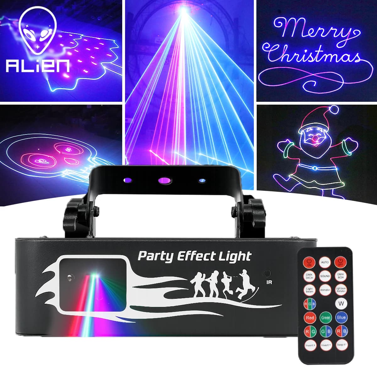 ALIEN 500mW RGB Laser Stage Light with Remote DMX Sound Activated Laser Projector Lamp DJ Disco Light for Xmas Bar Club Party