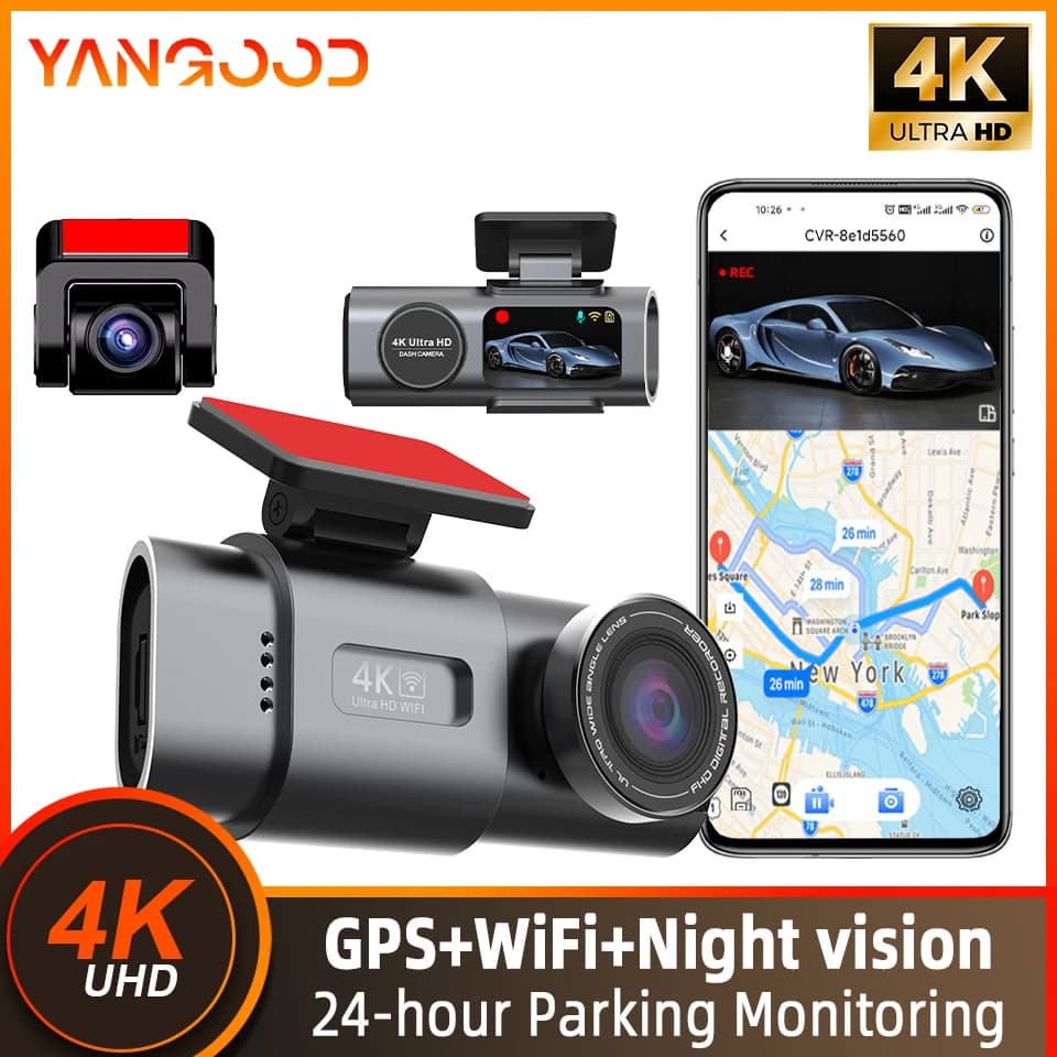 Yangood 4K Dash Cam Dual Lens Night Vision WiFi GPS 24H Parking