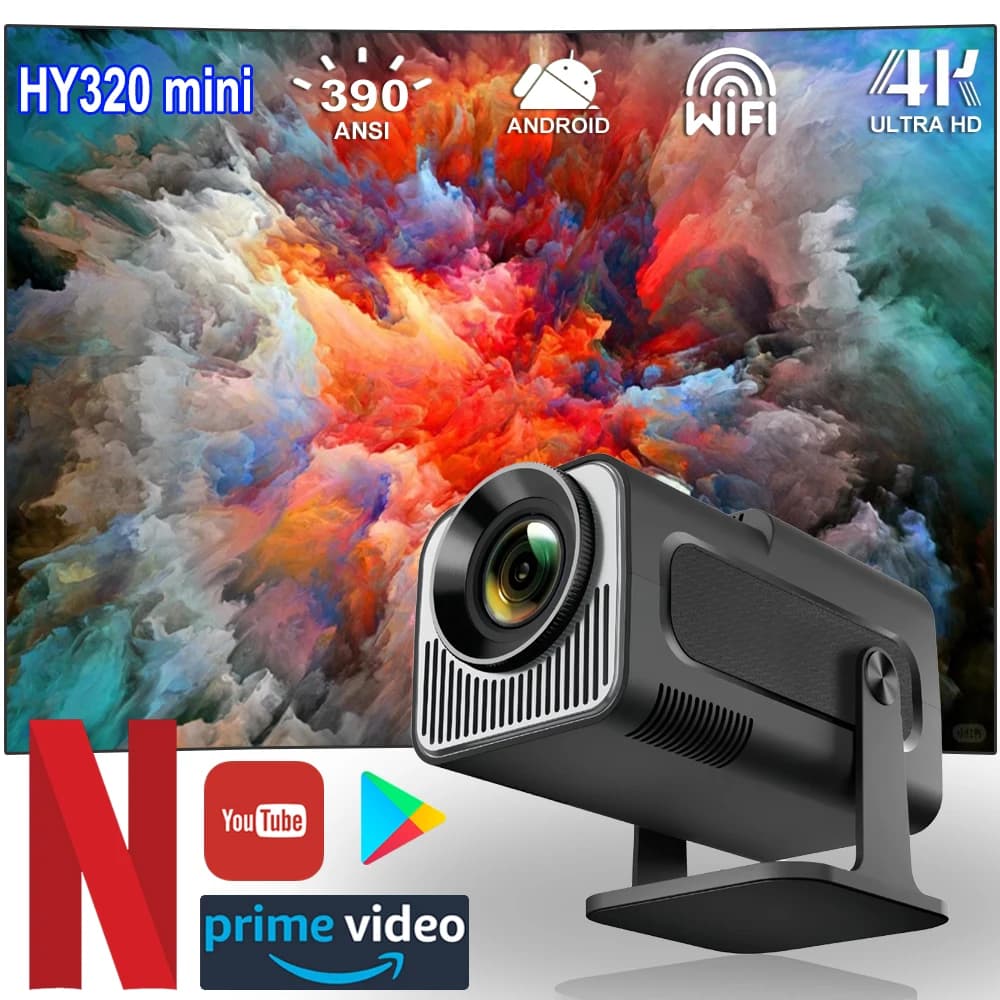 2025 4K Android 11 Projector Native 1080P 390ANSI HY320 mini Dual Wifi6 BT5.0 1920*1080P Cinema portable Projetor upgrated HY300