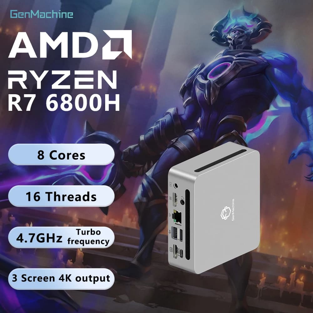 Genmachine Mini PC Ryzen 7 USB4 2.5G LAN DDR5 32G RAM 512G ROM WiFi 6 4.7GHz TDP 45W