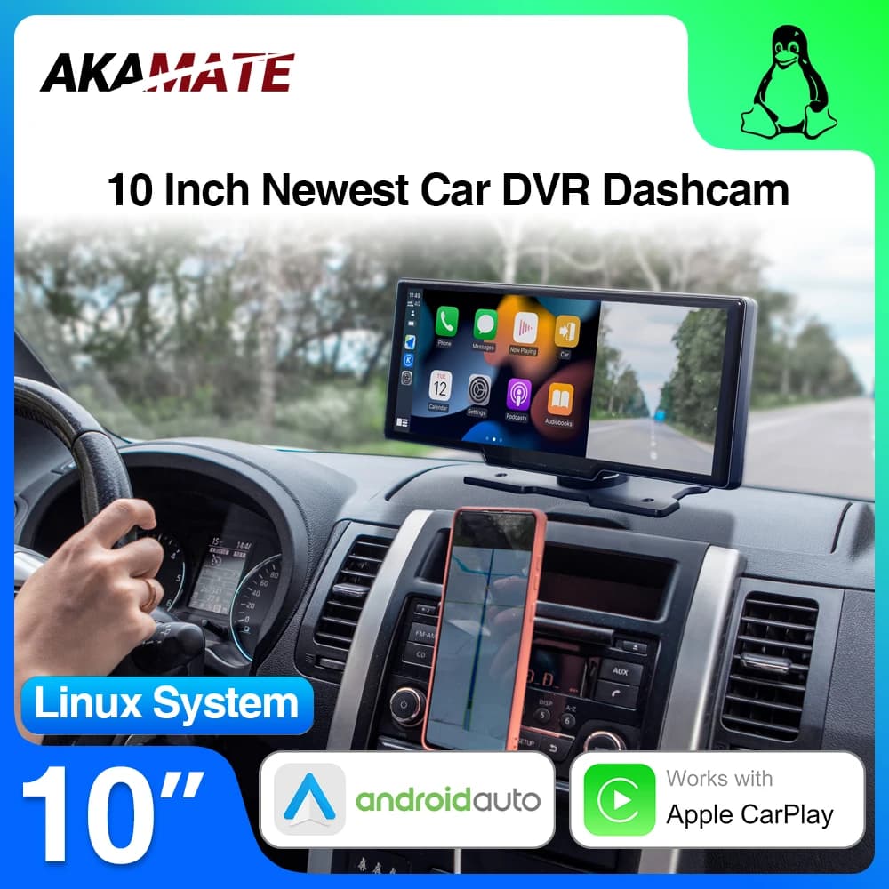 10inch Car Dash Cam Wireless Carplay Android Auto Double Camera Design