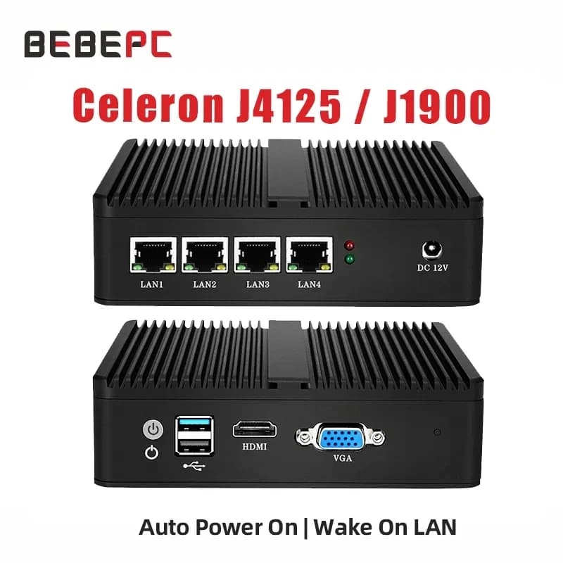 Intel Celeron J1900 N2830 Mini PC 4xi226 LAN 1xHDMI 2xUSB Ubuntu Linux