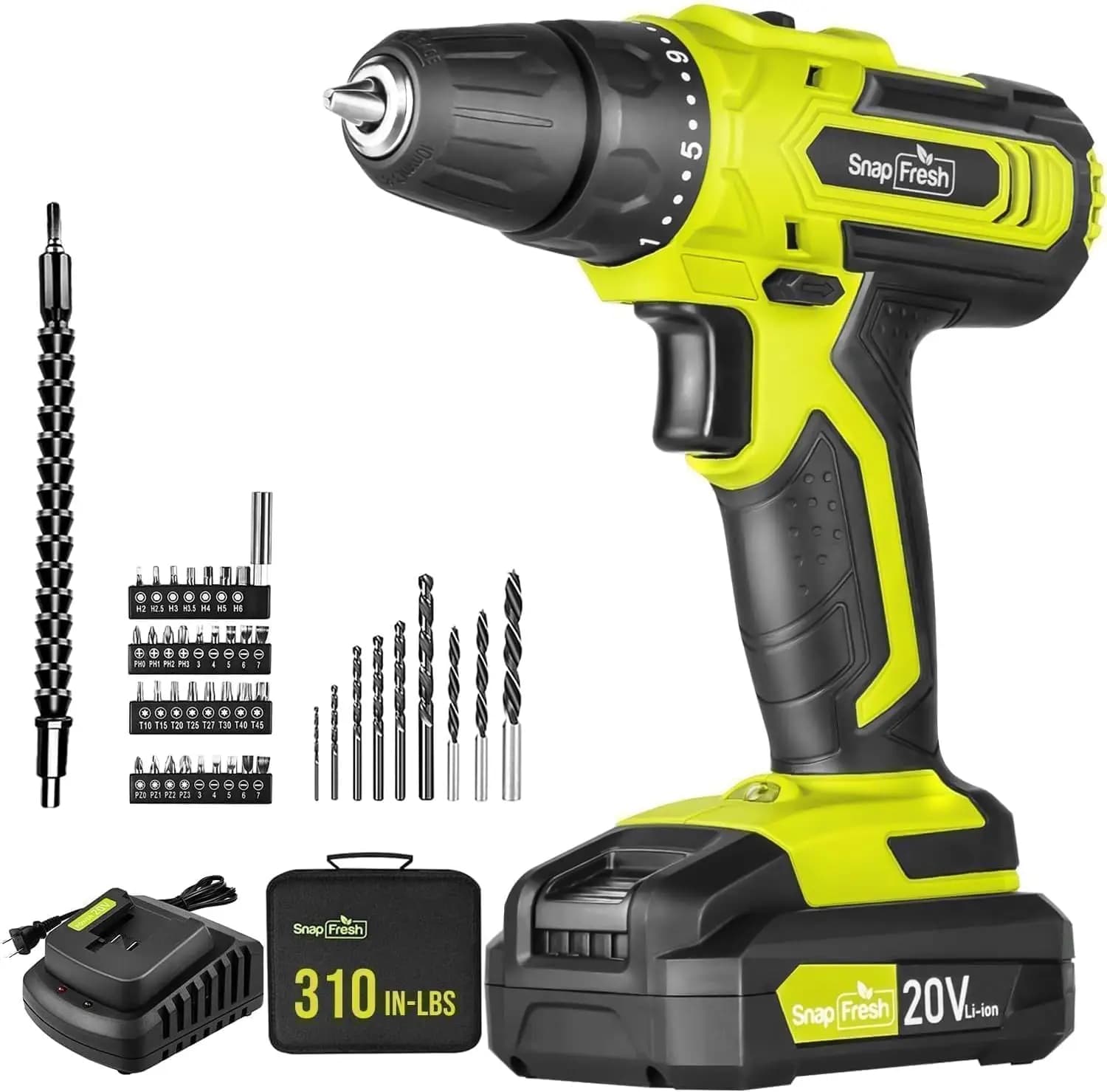 20V Cordless Drill Set 3 8" Power 2 Speeds 21 1 Torque LED 43PCS Bits