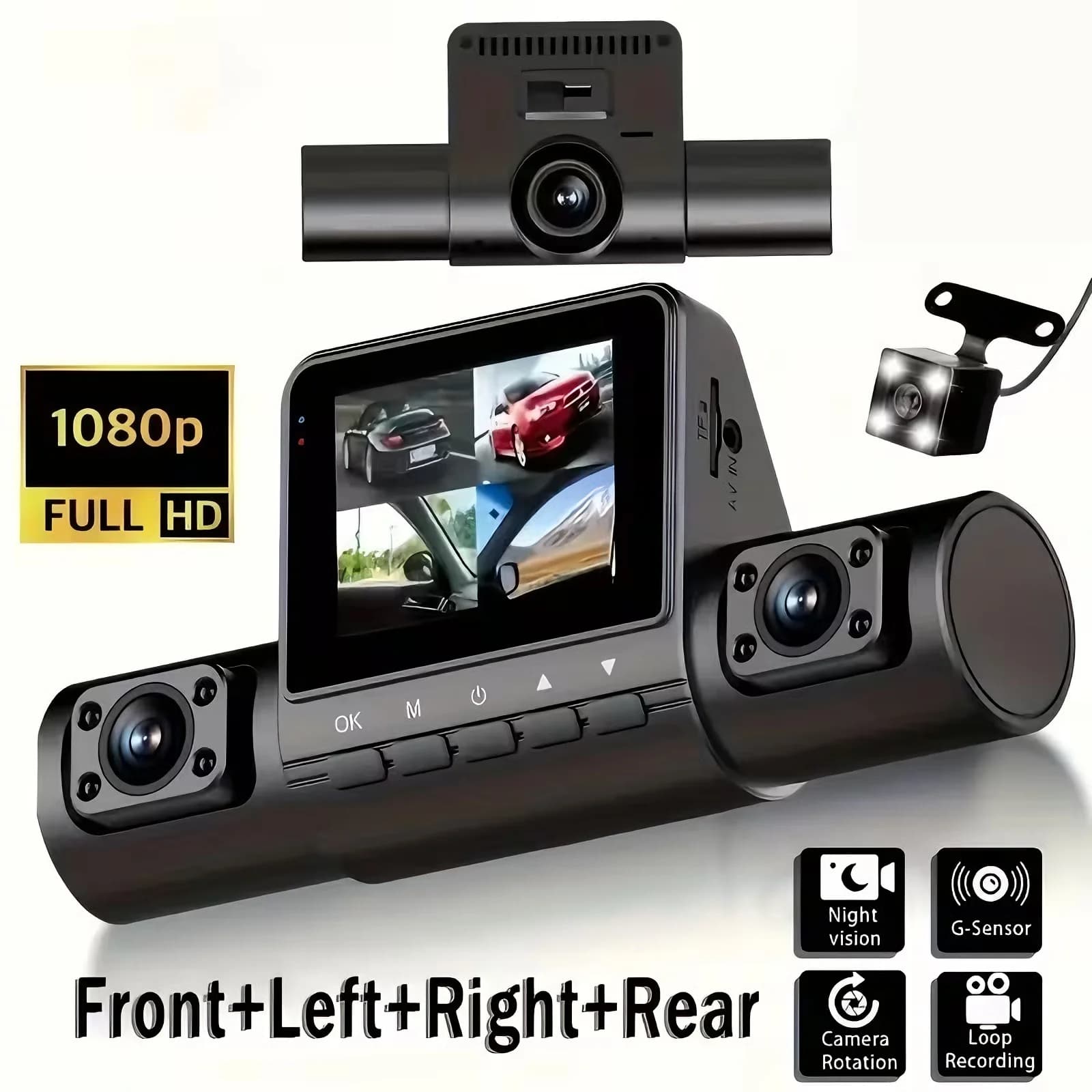 4CH Dash Cam Car DVR Black Box 1080P Wide-Angle Lens Front Rear Inside Left Right Parking Mode Loop Recording 360° Car Camera