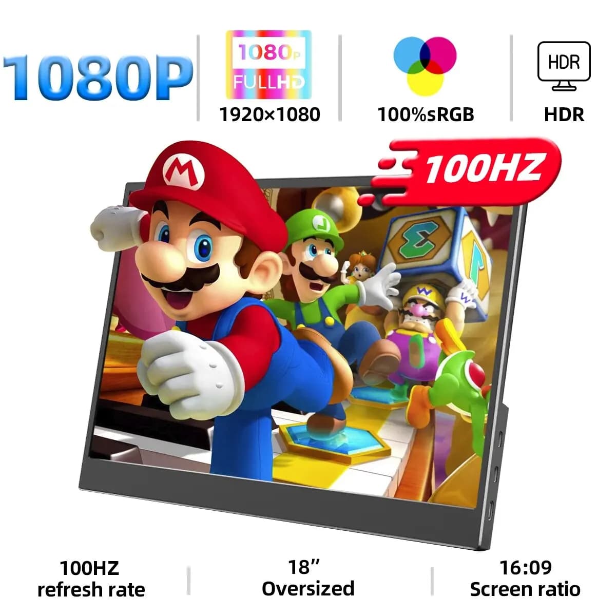 ZSUS 18-Inch 1080P 100HZ Monitor 16 9 HDR 100%sRGB 350CD M2 For Xbox