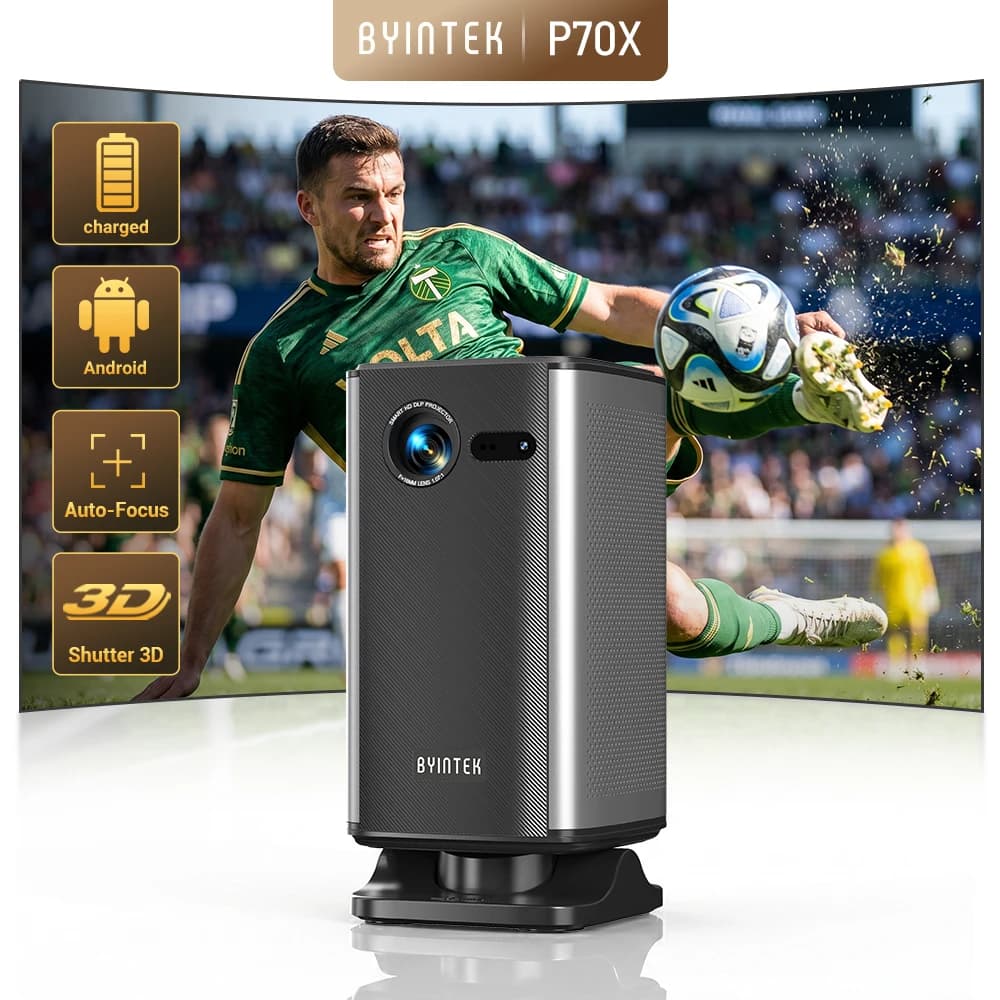 BYINTEK P70X 300ANSI DLP Projector Android 9.0 TOF Focus 3D Dual-band WiFi