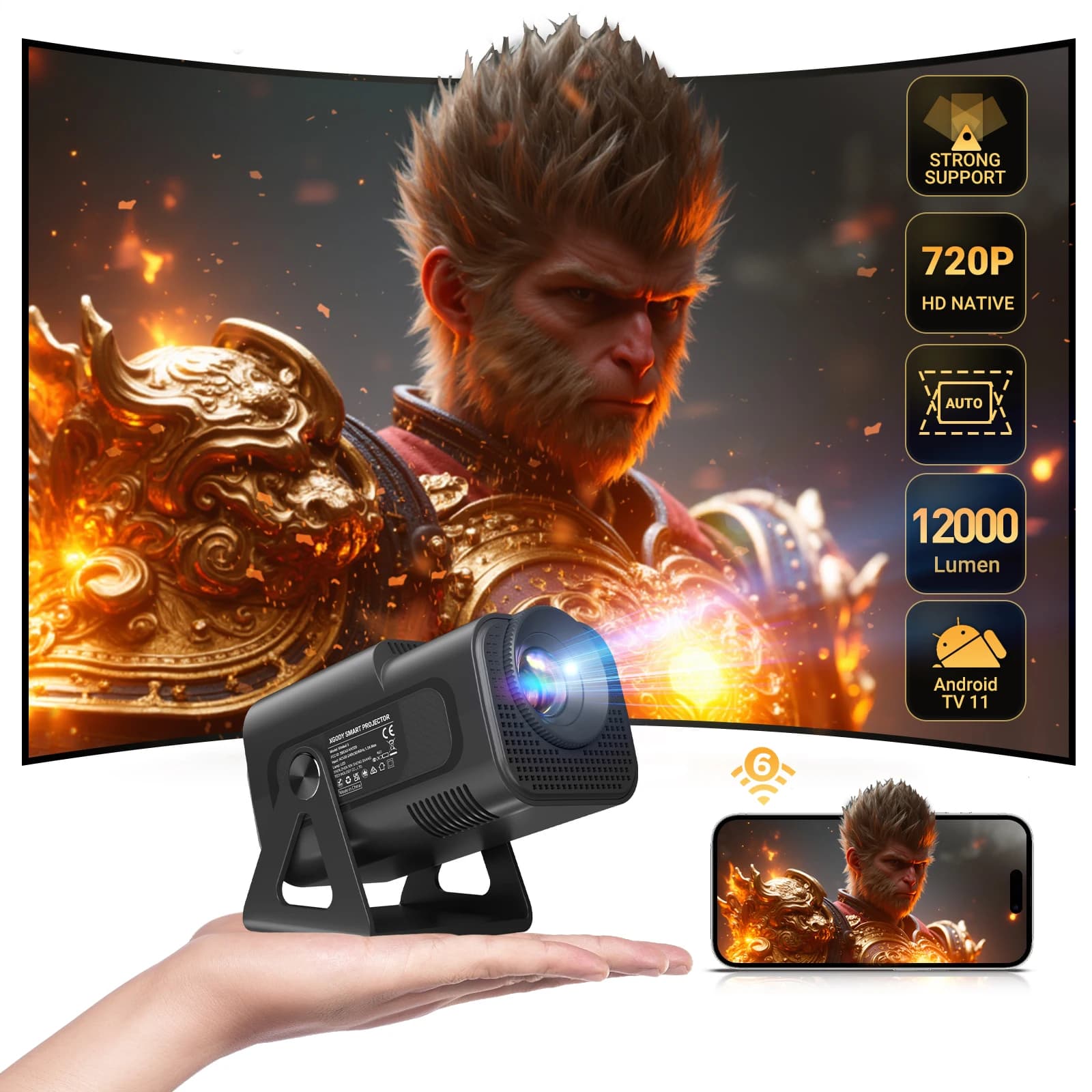 XGODY 4K Projector 1080P Full HD Smart HD LED 5G WiFi Bluetooth 12000L HDMI USB Android Home Theater