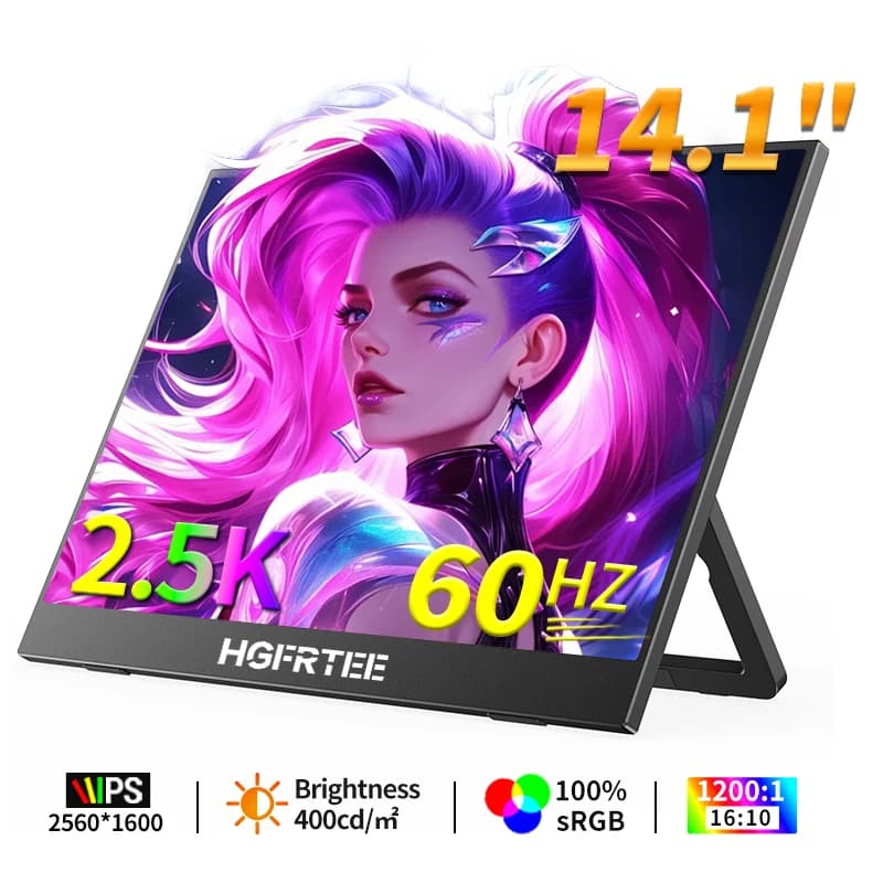 HGFRTEE 2.5K 14.1 Inch Monitor 60HZ QHD IPS USB-C HDMI External