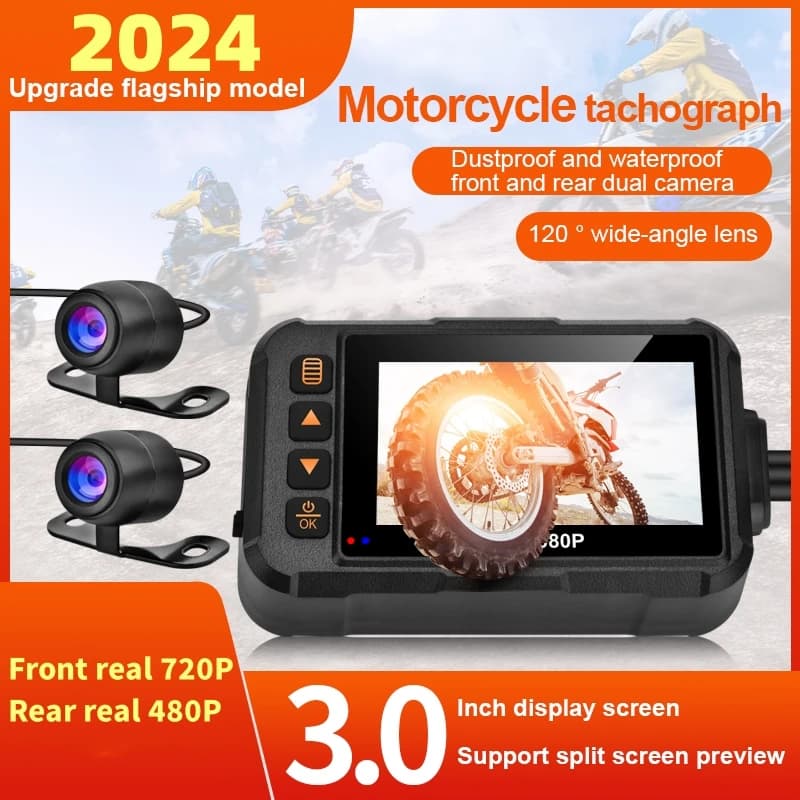3 Inch Motorcycle Dashcam Waterproof Camera DVR Front 720P & Rear 480P