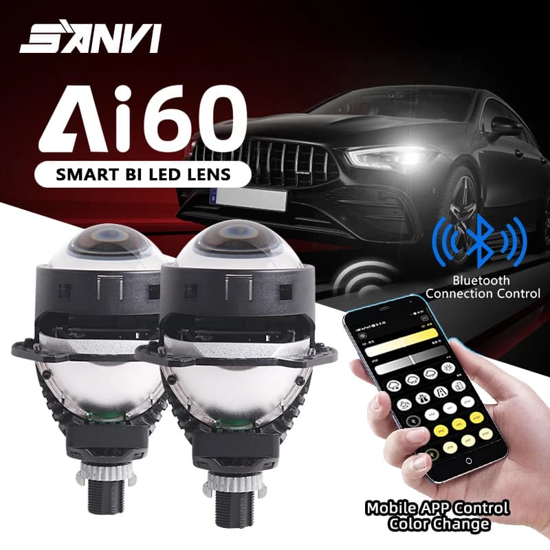 NEW SANVI Ai60 Car Bi LED Projector Lens App Bluetooth Control 3000K 4300K 6000K LED Headlight For Hella 3R G5 H4 H7 9005 9006