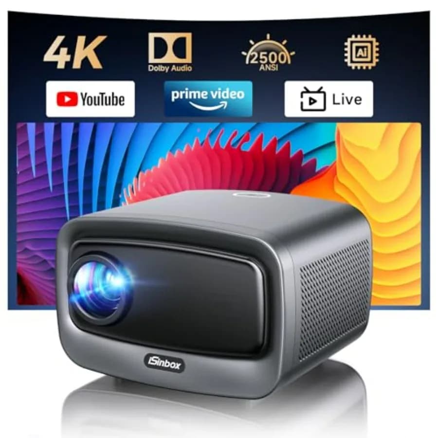 Smart Projector 4K with WiFi 6 Bluetooth 5.3 6D Keystone Outdoor Movie Projector HDR10+ Dolby Audio Plus 36W Built-in APPS Netf