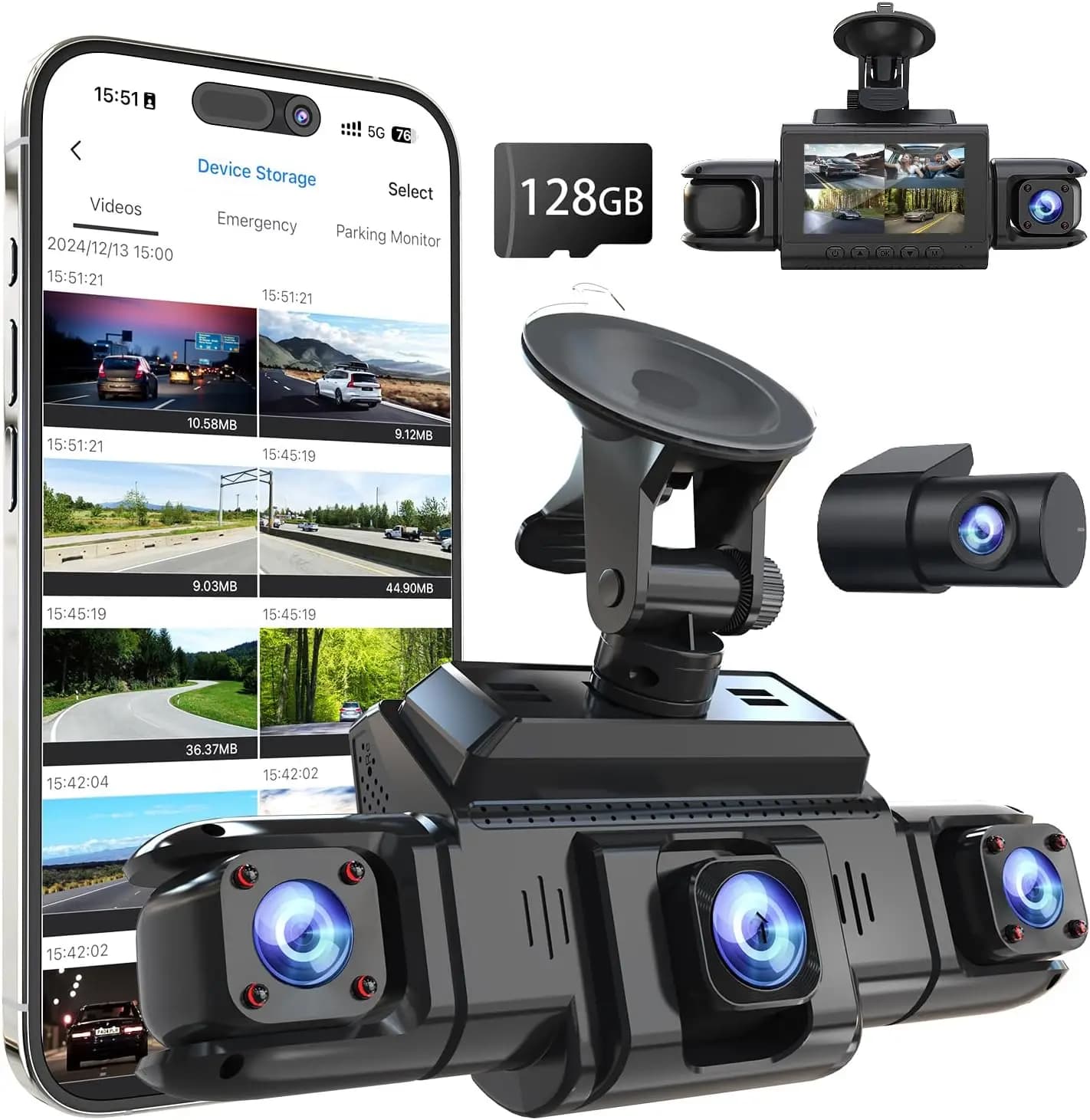360 View 4 Dash Cam Front And Rear Left Right Inside Camera For Cars GPS 5G Band WiFi