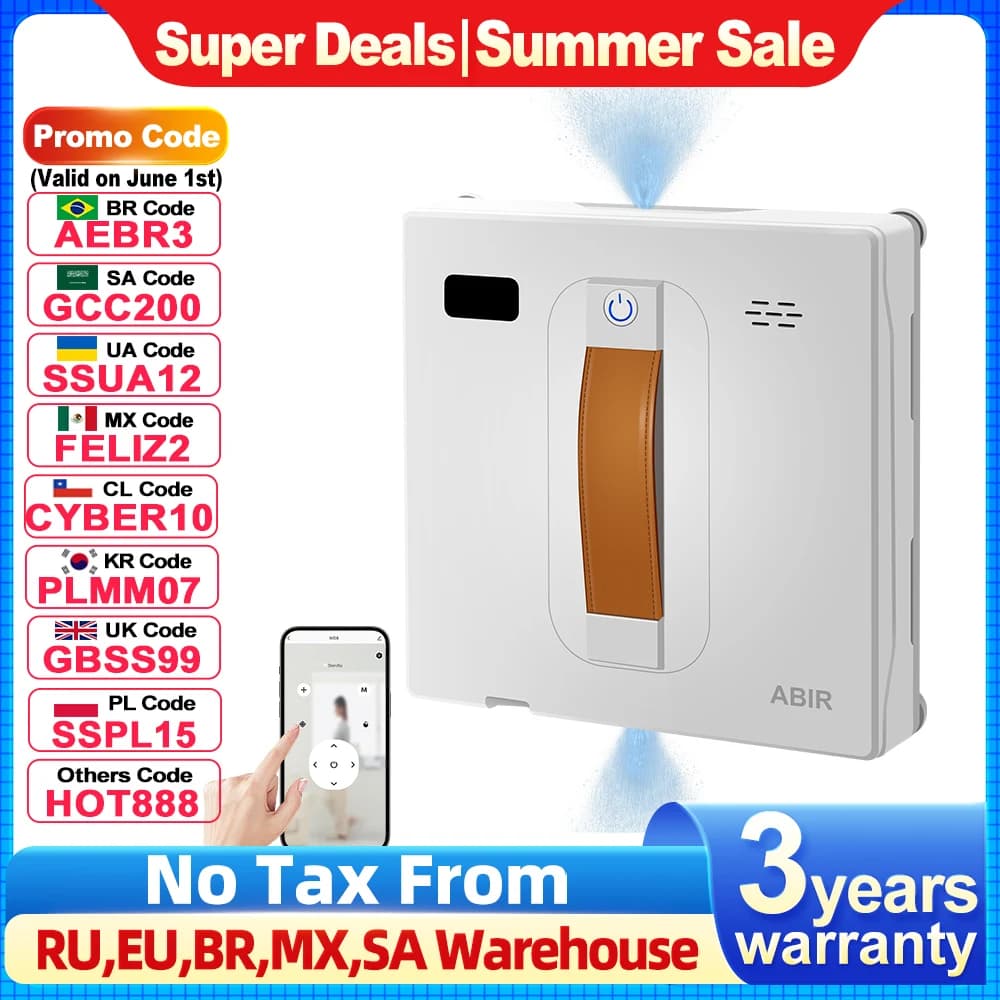 Window Vacuum Robot Cleaner ABIR WD8 Dual Ultrasonic Spray AI