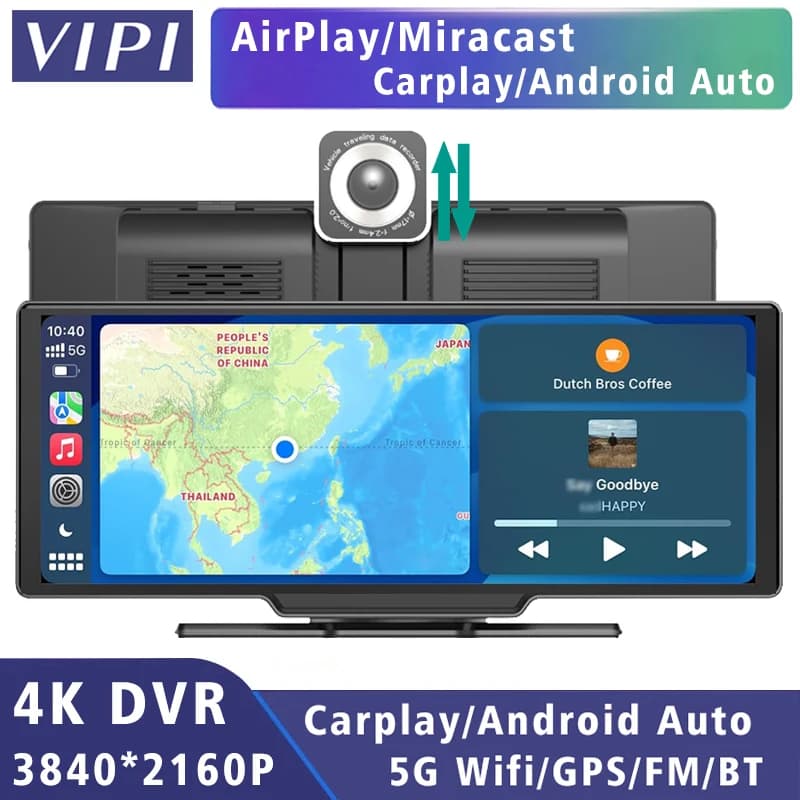 10.26“ Dash Cam 4K 3840*2160P Car Dvr Carplay Android Auto GPS 5G WIFI Stream RearView Mirror Dashcam Camera Drive Recorder FM