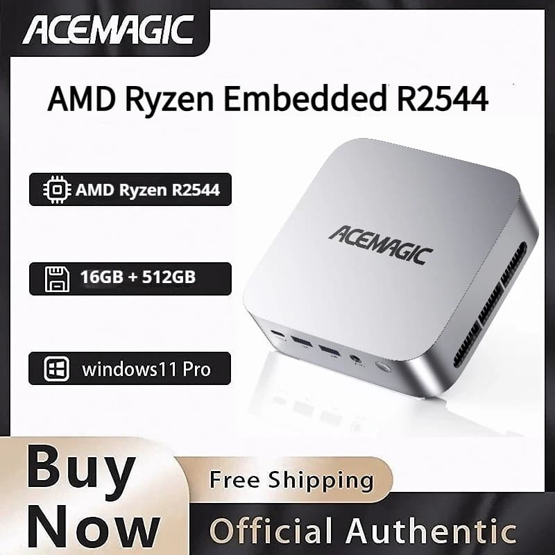 ACEMAGIC Mini PC AMD Ryzen Embedded R2544 4C/8T Processor 16GB DDR4 512GB SSD Windows 11 Pro Triple 4K Display Gigabit Ethernet